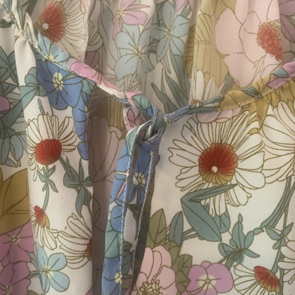 Womens V Neck Tie Front Long Sleeve Floral Blouse in Blue sz small - Picture 9 of 12